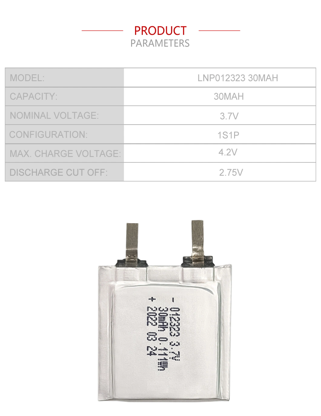 Mini Ultra-Thin Shaped Polymer Li-ion Battery 30mAh 3.7V ODM